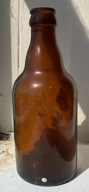 Vintage Early 1900’s Squat Beer Bottle Amber Glass Barnacle Encrusted
