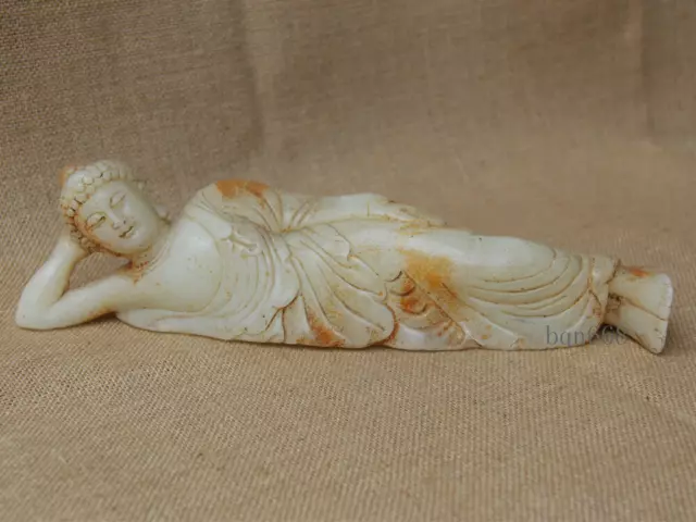 11" White Jade Hand Carved sleep Shakyamuni Amitabha Buddha Sakyamuni statue