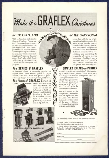 1935 GRAFLEX CAMERA advertisement, National Graflex Series B Graflex accessories