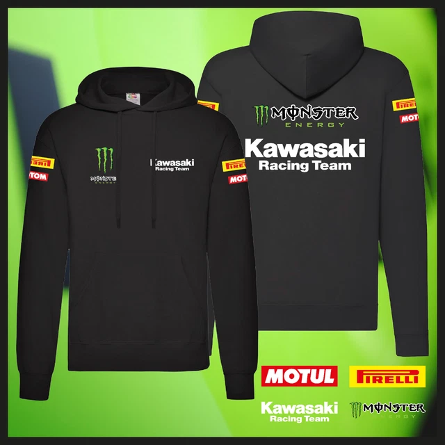 Felpa Hoodie Kawasaki sponsorizzata - Con Cappuccio - 80% Cotone  20% poliestere