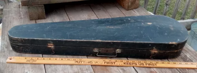 Antique 1800's Black Wood Violin Fiddle Coffin Case only Restore Display