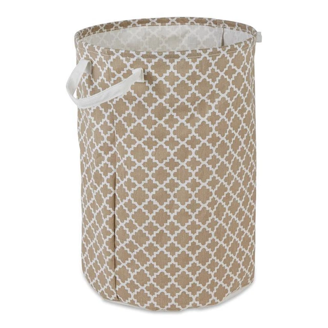 PE-Coated Cotton Polyester Laundry Hamper Lattice Stone Round 13.5x13.5x20