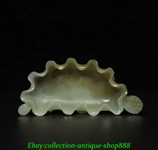 Old Chinese Han Dynasty Natural Hetian Jade Carving Lotus writing-brush washer