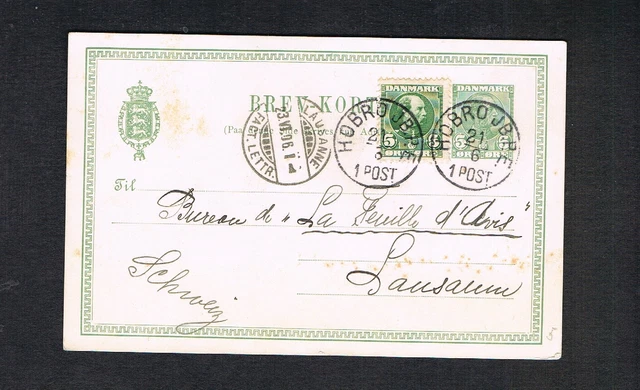 Danemark 1906 alte Postkarte gebraucht Hobro JB.P.E nach Lausanne (CH)