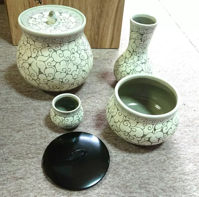 KAIGU Tea Ceremony Utensils (Mizusashi Shakutate Kensui Futaoki) Sado B-0170