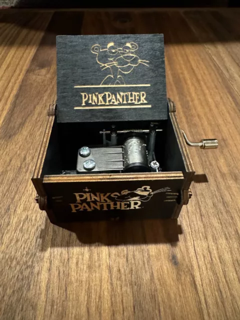 NEW “Pink Panther” Hand Crank Wooden Music Box - Plays The Pink Panther Theme