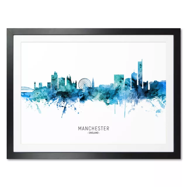 Manchester Skyline, Poster, Canvas or Framed Print, watercolour painting 20555