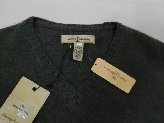 Tommy Bahama Mens V-Neck Wool Sweater Shirt Olive Green Knit Top Pullover L $195 3