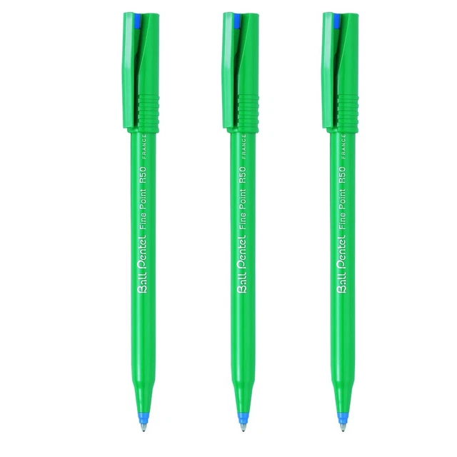 Pentel R50 Penna A Sfera Fine Blu - Confezione Da 3, Tratto 0.4 Mm
