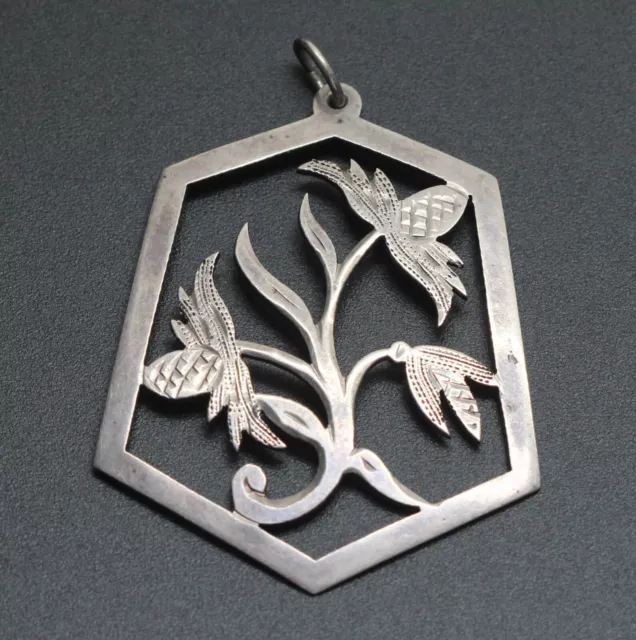 Art Deco Anhänger - 900er Silber - Floral - Handarbeit Sägearbeit mit Gravuren