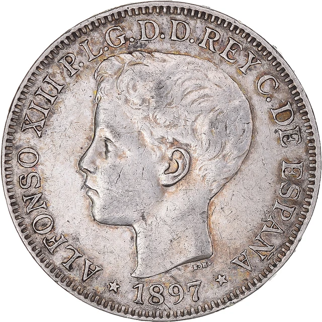[#849066] Coin, Philippines, Alfonso XIII, Peso, 1897, EF, Silver, KM:154