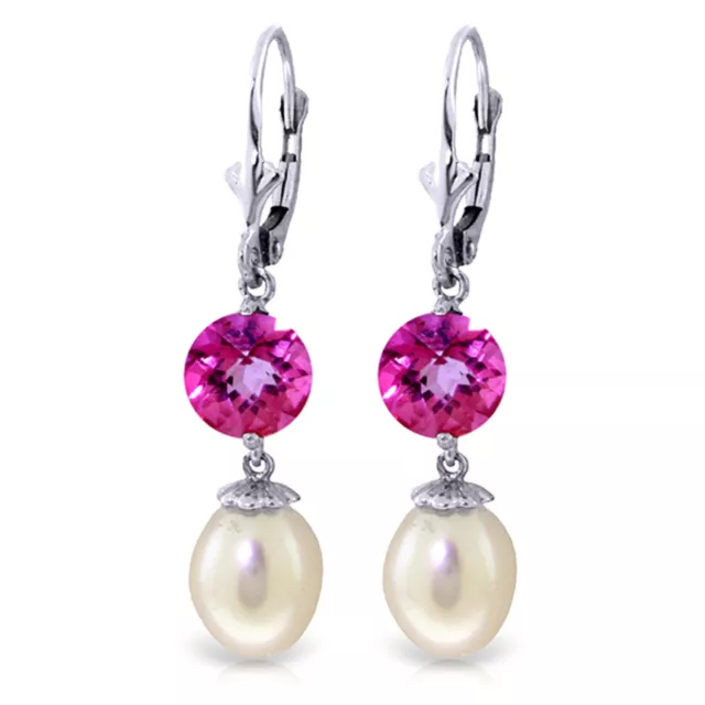 11.1 Carat 14K Solid White Gold Take Responsibility pearl Pink Topaz Earrings