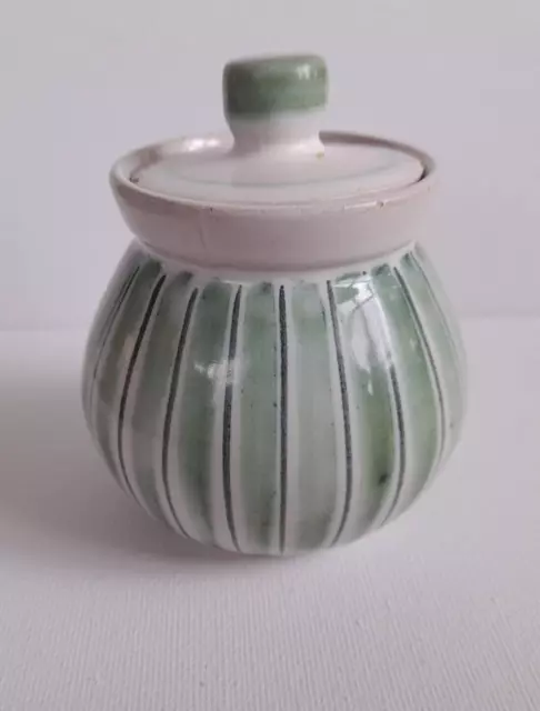 Rye Pottery Miniature Pot Vase 6cms Green Blue Stripes