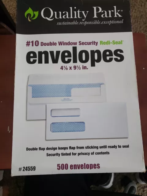 Quality Park Redi Seal Envelope #10 4 1/8 x 9 1/2 Double Window White 500/Box