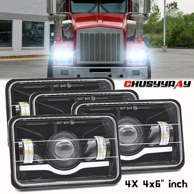 thumbnail image 2 of 4x6 LED Headlights With Halo DRL For Kenworth T800, W900, Peterbilt 357 379 378 – 4Pc Set, 6500K, 5-Year Warranty 2 of 3