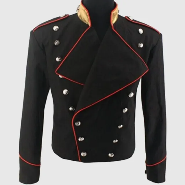 New Michael Jackson Red Trimming Military Black Men Wool Jacket   ELEMENTS:   10