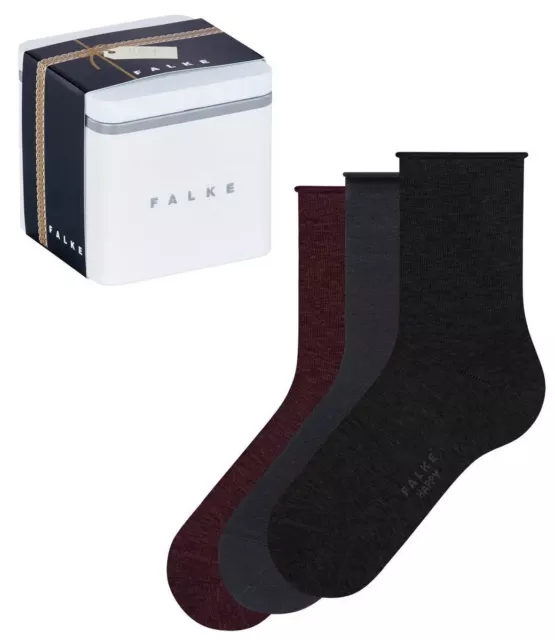 Falke Womens Happy Box Thank You 3 Pack Socks - Black/Grey/Burgundy