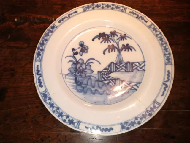 Irish 18th C Delftware delft dish, Dublin Bamboo Fence, 13 underneath C. 1760