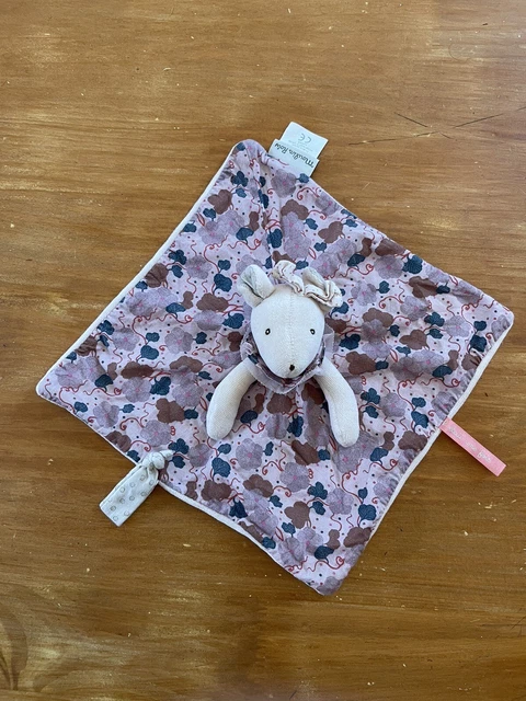 LO/Doudou plat souris blanc fleurs Il était une fois Moulin Roty TBE