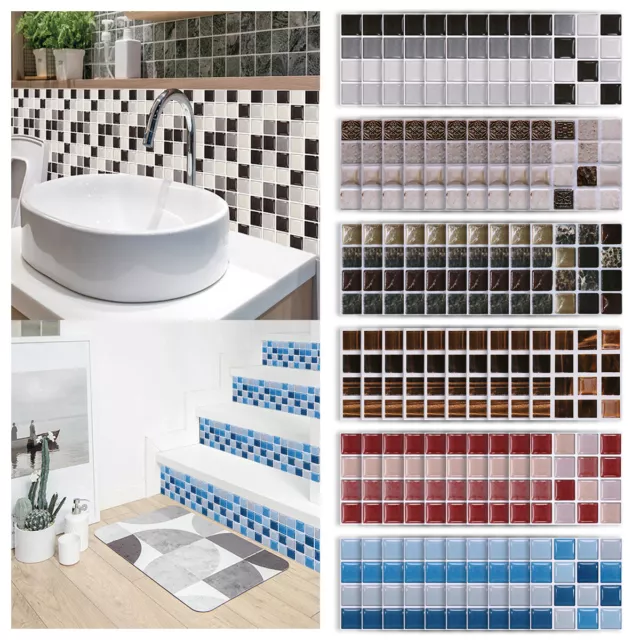 50pcs Mosaic Tile Stickers Stick Bathroom Kitchen Home Wall Decal Self-adhesive