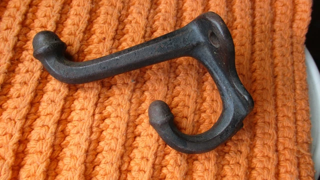 Old Antique Coat Hook Farm School House Acorn Tip Cast Iron