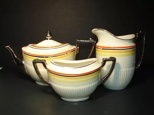 Art Deco Ridgways England 3-piece Tea Set - Teapot, Milk Pitcher, Sugar Bowl