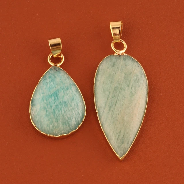 Élégant Poire Forme Amazonite Or Plaqué Bricolage Collier Pendentif Lot 2 Pièces