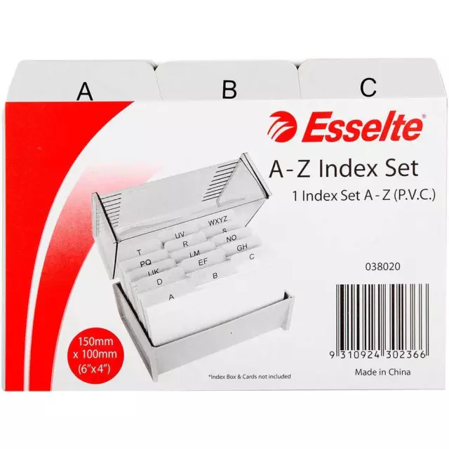 NEW Esselte Ruled System Cards Indices Tabs A-Z PVC 152x102mm 6"x4" Grey