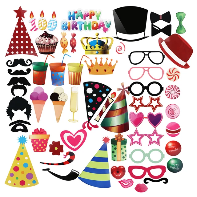 PBPBOX 56pz Occhiali Cappello Fai Da Te Baffi Rosse Labbra Fiocco Fiocco Su Bastoni Compleanno
