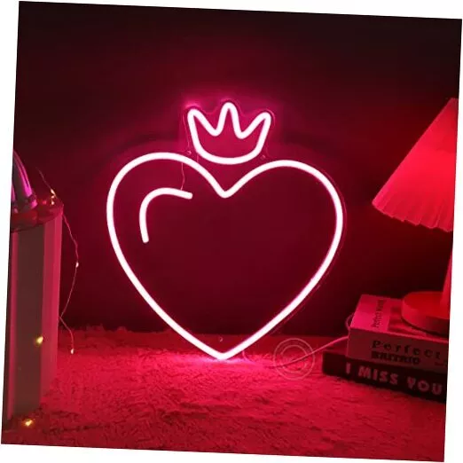 LED Neon Light Sign Heart Crown Neon Hanging Wall Art for Girl Bedroom Kid’s