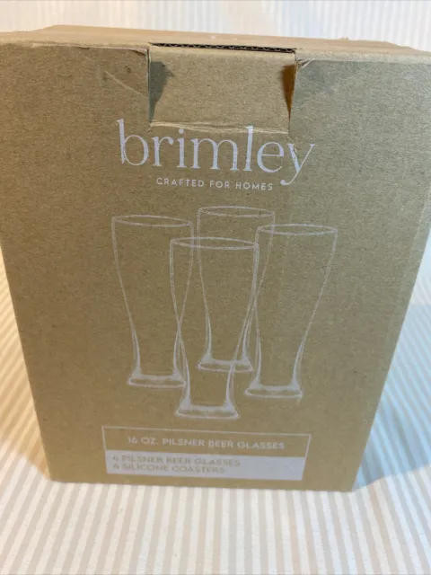Brimley Nucleated Pilsner Craft Beer Glasses 16oz Beer Set of 4