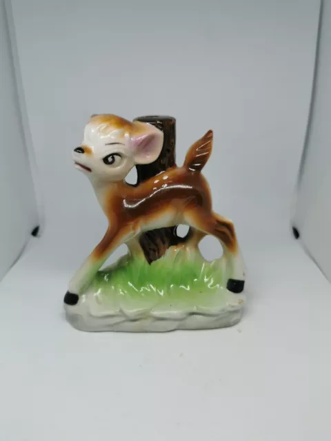 Vintage Kitsch Ceramic Deer Bambi Vase Ornament 50s 60s
