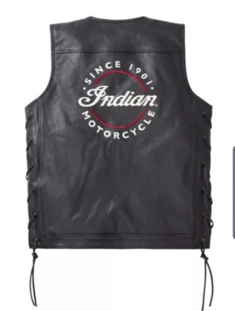 Indian Motorcycle Mens Black Buffalo Leather Lace-Up Western Vest XS-5XL 2