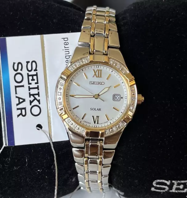 SEIKO Solar Two-Tone DIAMONDS Stainless Steel Women's Watch - SUT068  MSRP: $425