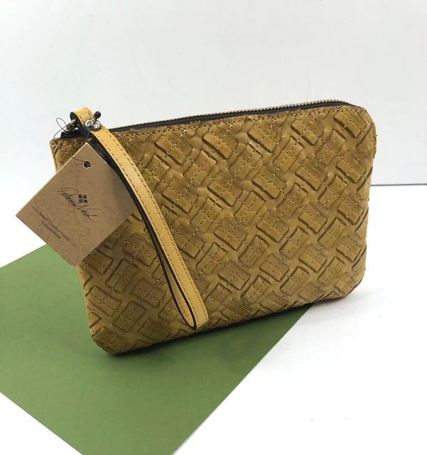 Patricia Nash Cassini Tooled Flower Leather Wristlet Clutch Rattan Yellow NWT