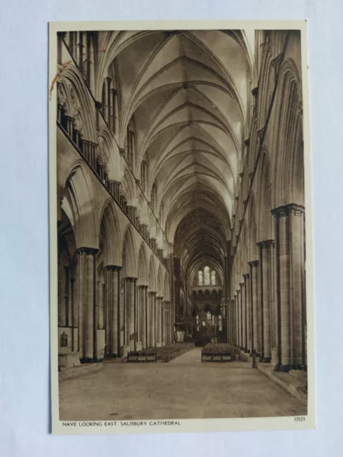 Salisbury Cathedral Nave looking East Vintage B&W Postcard c1950s