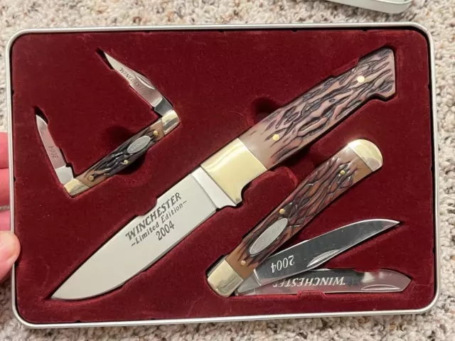 Winchester 2004 Limited Edition 3 Piece Knife Set Bone Style  Handles