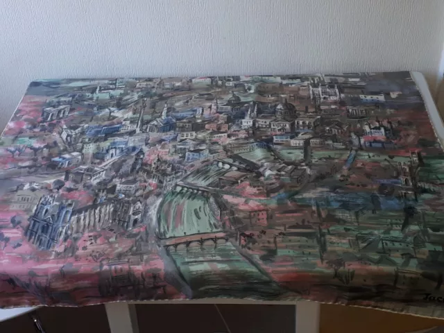 "Sciarpa di seta vintage bordo arrotolata punti di riferimento, mozzafiato, Jacqumar 34"" X 34"