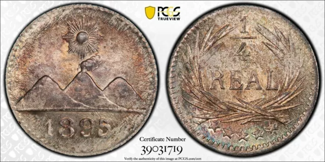 1895 Guatemala 1/4 Real  PCGS MS65  Pop 2, Only 1 Finer  Nice Toning        1096