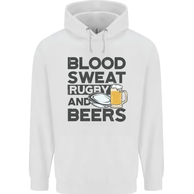 Felpa con cappuccio Blood Sweat Rugby e Birre Divertente da Uomo 80% Cotone 3
