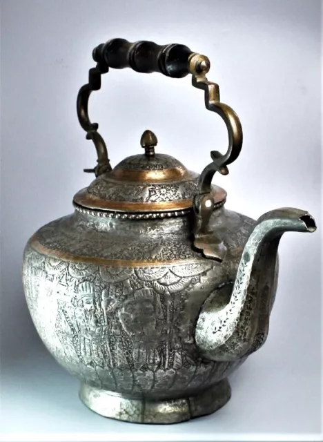 grande Bouilloire / Théière perse en cuivre argenté / large Persian kettle /Pers