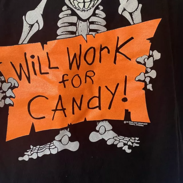 VTG 90s Breiland Graphics Halloween Glow in the Dark Skeleton Tee T Shirt Sz XL 3