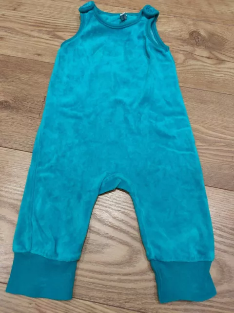 Maxomorra dungarees playsuit size 9-12 months velour turquoise