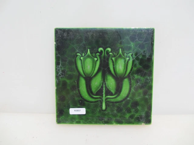Vintage Ceramic Tile Floral Flowers Leaf Art Nouveau Old Antique England