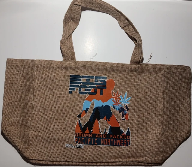 BIG FOOT PACIFIC Northwest 12"X15" Burlap Tote Bag Marijuana Pot Leaf