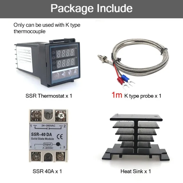 REX-C100 Digital PID Temperature Controller 40DA Relay SSR Output Thermostat Kit