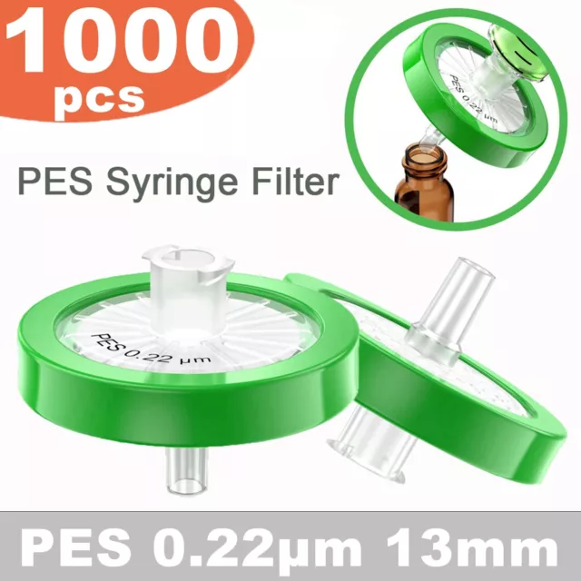 1000pcs PES Syringe Filter 0.22μm Pore 13mm Diameter Non-sterilized HPLC New LAB