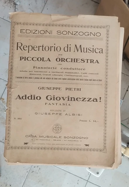 Addio Giovinezza Fantasia  Di Giuseppe Pietri E Giuseppe Albisi Spartito