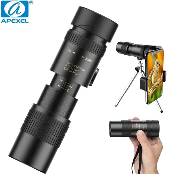 APEXEL HD 4K 10-300X40 Foldable Telescope Zoom Telephoto Lens With Tripod Clip