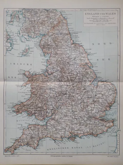 Landkarte von England und Wales in Grossbritannien, Meyer 1896